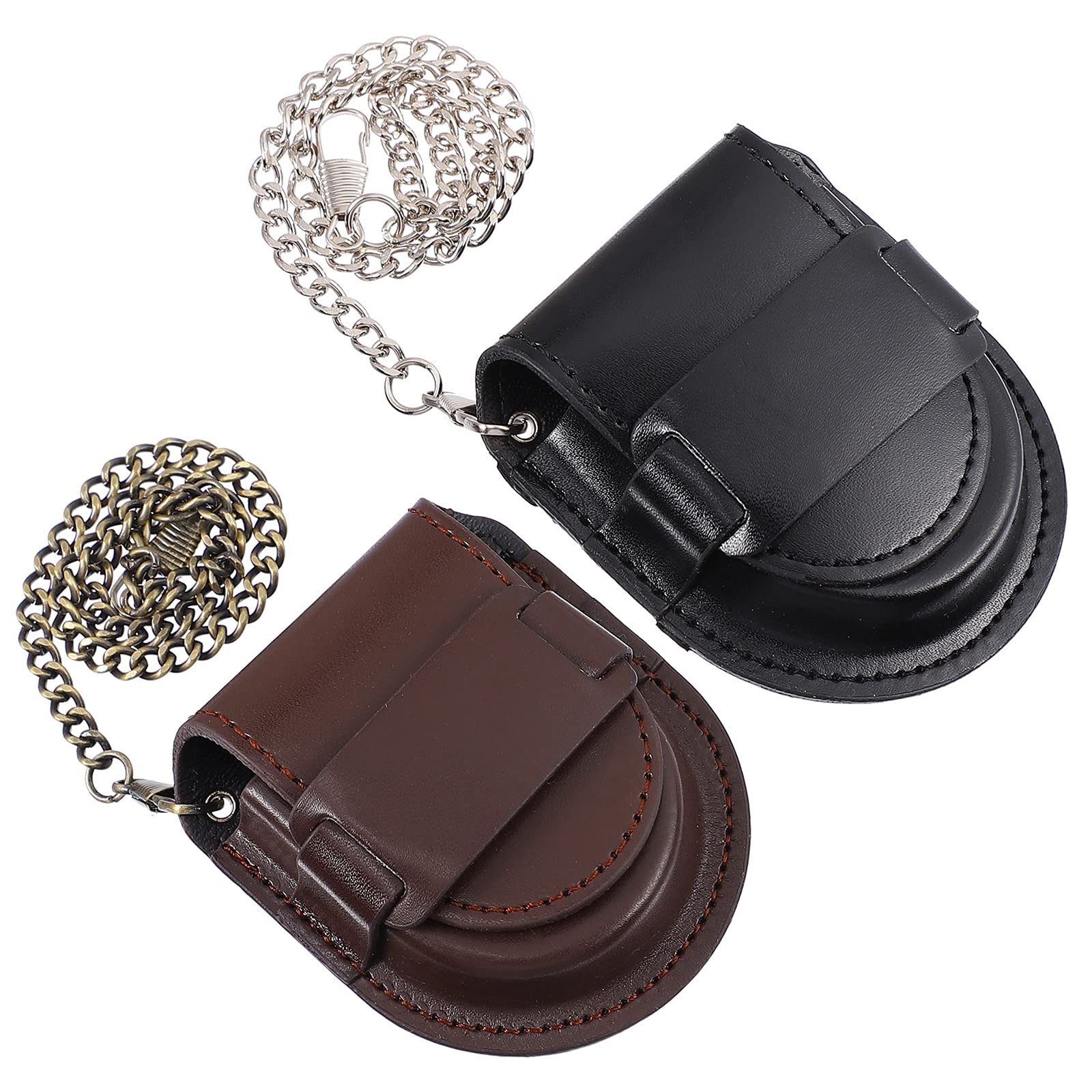 ABOOFAN Leather Pocket Watch Case 2pcs Pocket Watch Holder with Chain Waist Watch Protector Holder with Chain Gifts for Men Women