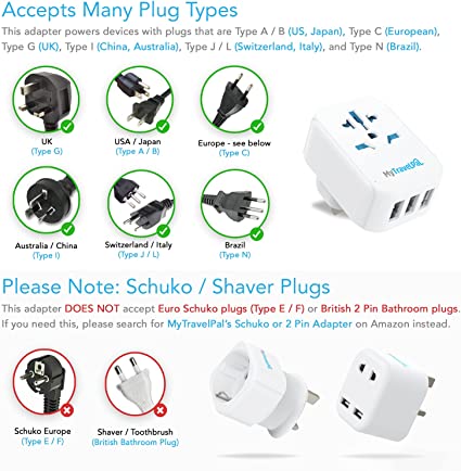US To UK Plug Adapter With USB Ports | MyTravelPal® World To UK Charger - Accepts USA, Europe, Australia, China Plugs For Use in UK | Type G Adaptor