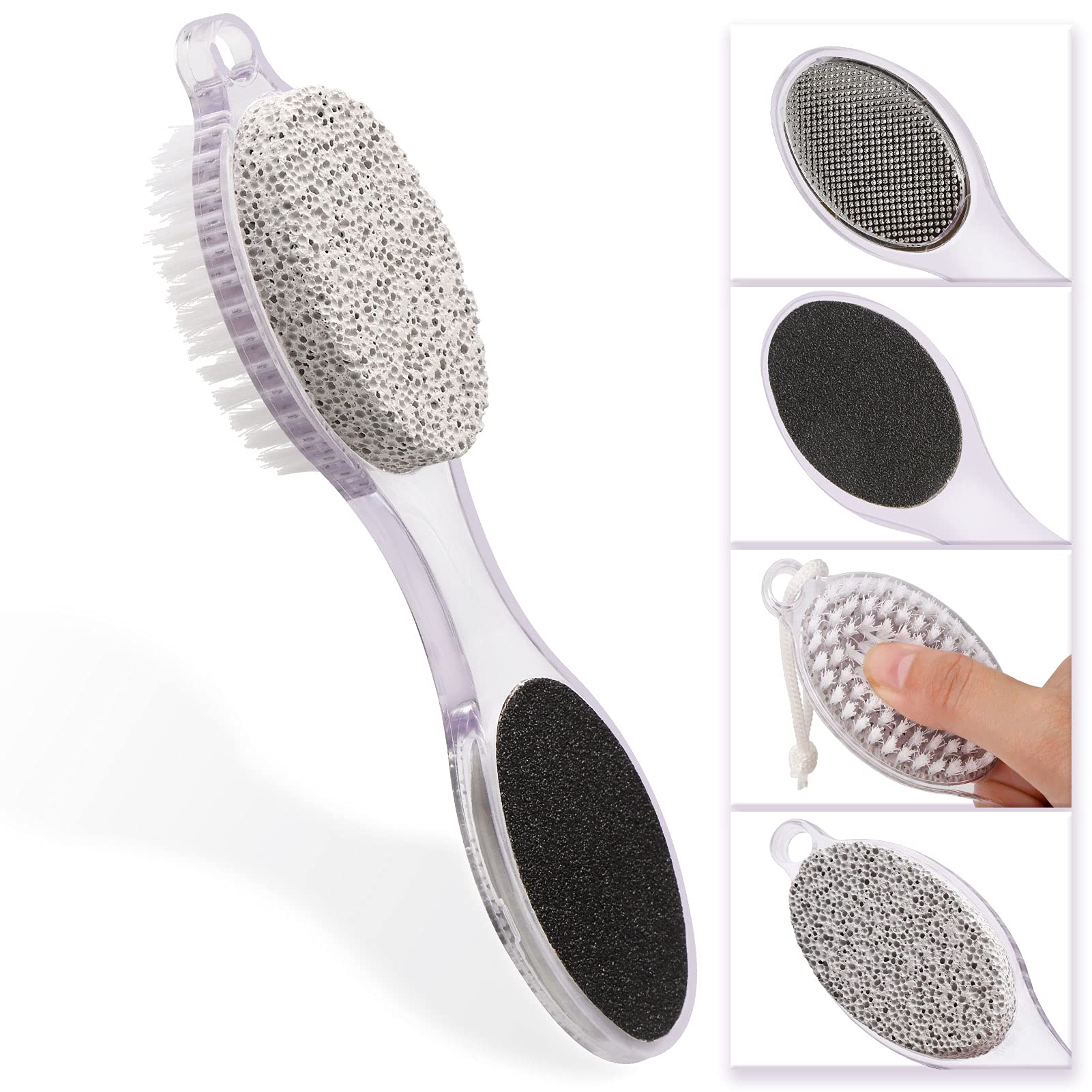 Foot Files for Hard Skin - 4 in 1 Foot File with Pumice Stone, Sandpaper File, Stainless Steel Fine File and Foot Scrubber to Remove Dead Skin Easily - Perfect Metal File for Household Foot Care