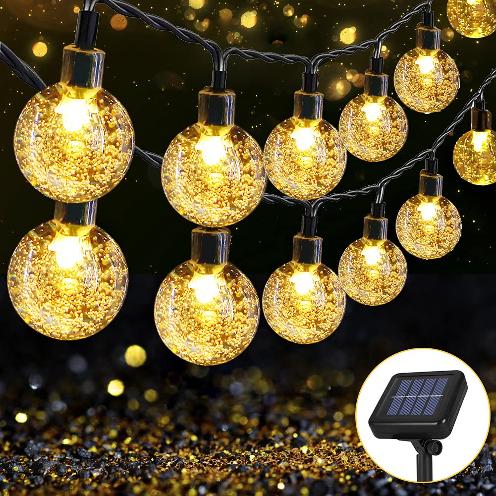 Opard Solar Lights Outdoor Garden, 60LED 36ft Solar String Lights 8 Lighting Modes Garden Lights IP65 Waterproof Warm White Crystal Balls for Indoor, Outdoor, Garden, Patio