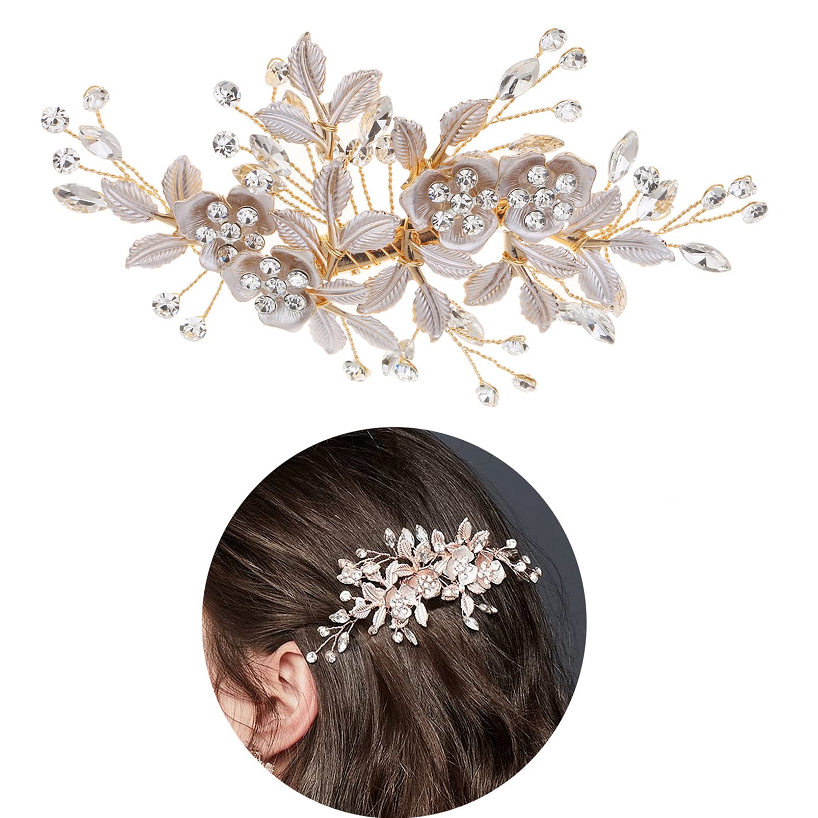 Hair accessories for women Wedding Hair Clip Rhinestone Bridal Silver Flower Hair Clip for Bride Bridesmaid Handmade Flower Hair Pins Head Pieces for Lady and Girls