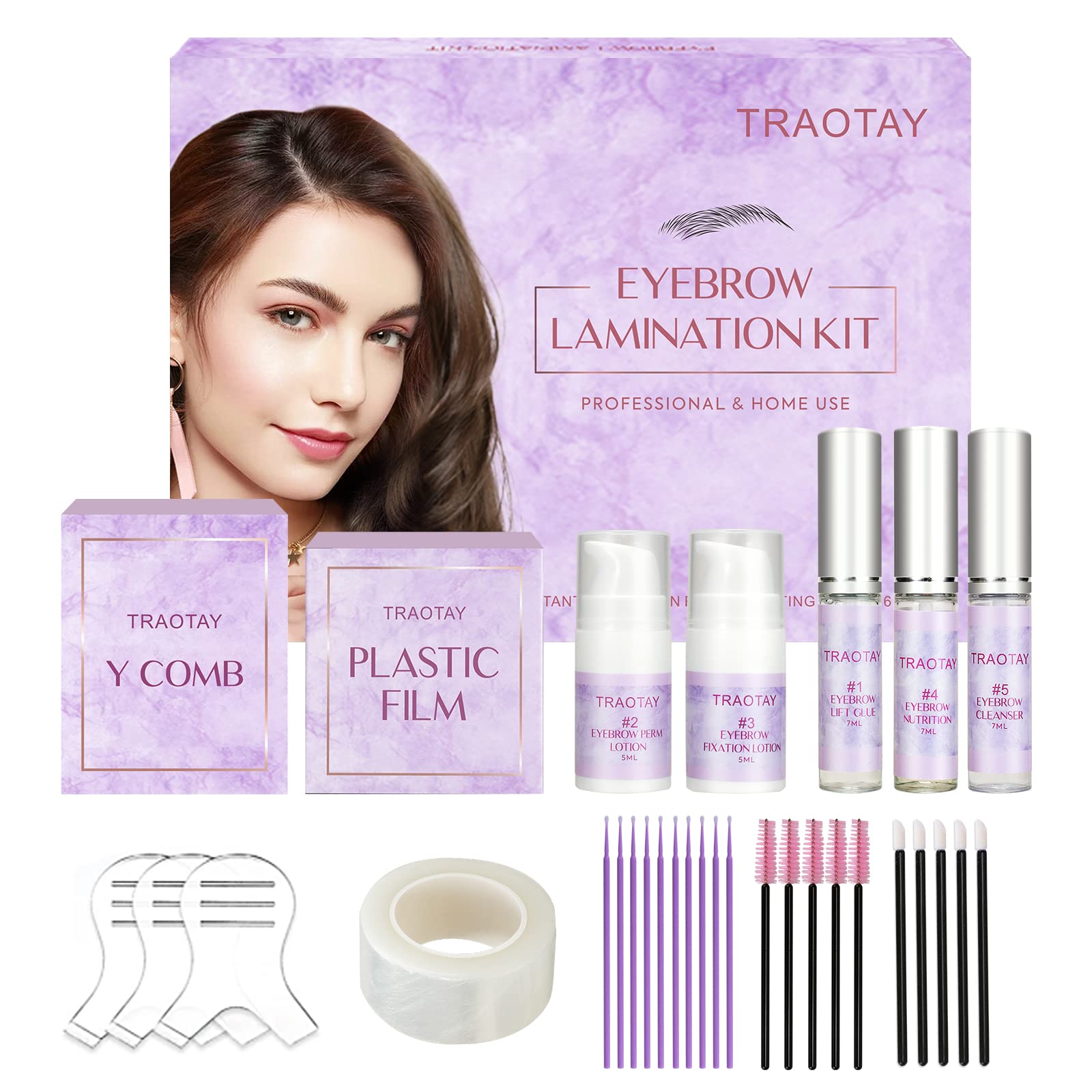 TRAOTAY Eyebrow Lamination Kit, Instant Brow Lift Kit, DIY Perm Kit for Eyebrows, Brow Thicker & Fuller, Semi-Permanent Brow Lamination Suitable for Salon & Home Use, Long Lasting Effect for 6 Weeks