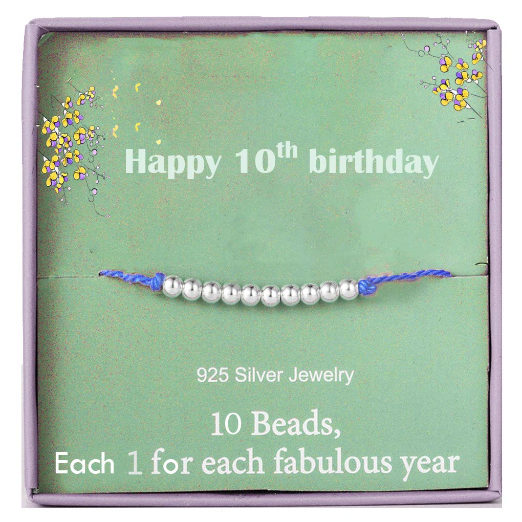 Birthday Gifts for 10th Girls 10 Year Old Gifts for Girls Silver Beads bracelet for 10 Years Old Little Girls Presents Jewellery Gift Idea with Birthday Cards BOX and BAG…