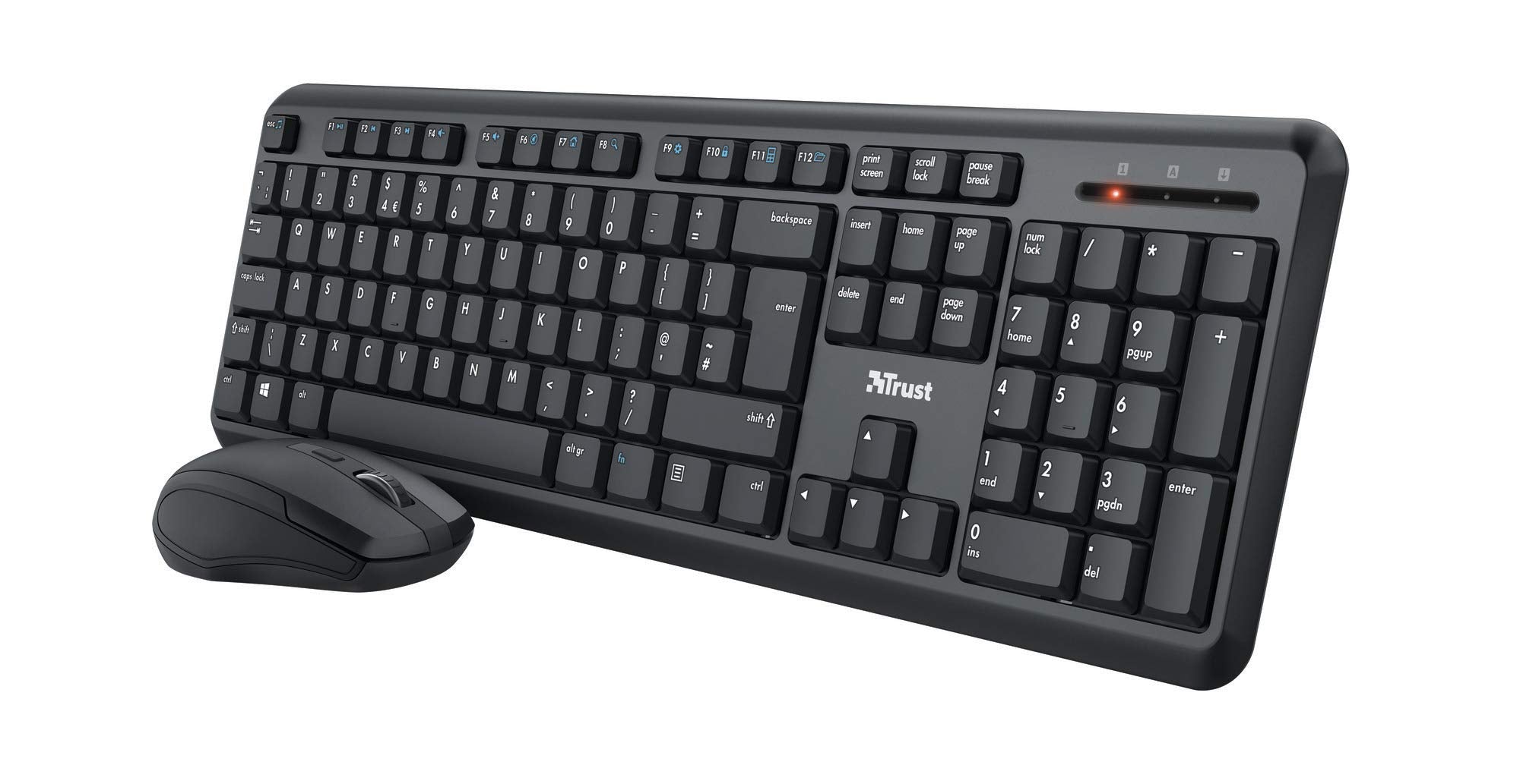 Trust Ymo Wireless Keyboard and Mouse Set, QWERTY UK Layout, Silent Keys, Full-Size Keyboard, Spill-Resistant, One USB Receiver, DPI Speed Button, Quiet Combo - Black [Amazon Exclusive]