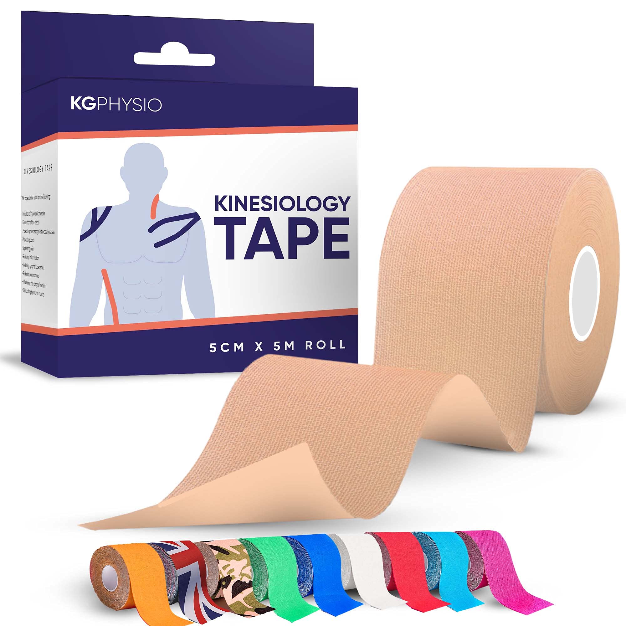 Kinesiology Tape 5m Roll - Sports K Tape for Knee/Muscle Support - Adhesive Uncut Sports & Physio Tape to Improve Blood Circulation, Swelling, Pain-Relief