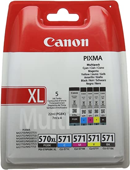 Canon Ink Cartridges PGI-570 PB + CLI-571 B/C/M/Y Ink Cartridges – Multipack For Selected TS and MG Series