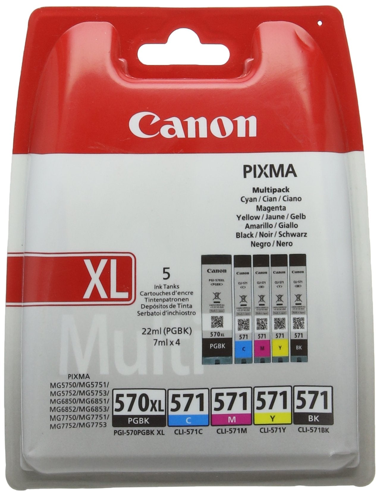 Canon Ink Cartridges PGI-570 PB + CLI-571 B/C/M/Y Ink Cartridges – Multipack For Selected TS and MG Series