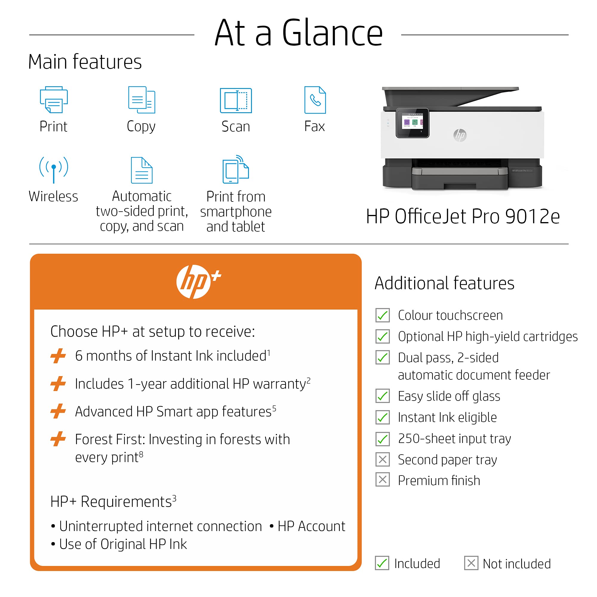 HP OfficeJet Pro 9012e All in One colour printer with 6 months of Instant Ink with HP+