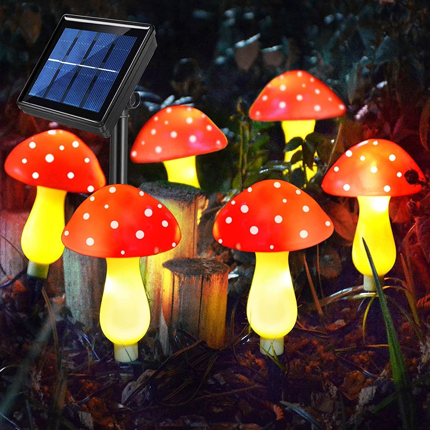 Set of 6 Garden Solar Lights, Solar Powered Mushroom Lamps for Outdoor Decorations, Waterproof Garden Ornaments for Backyard Lawn Pathway Landscape Fence Christmas Yard Decorations, Red