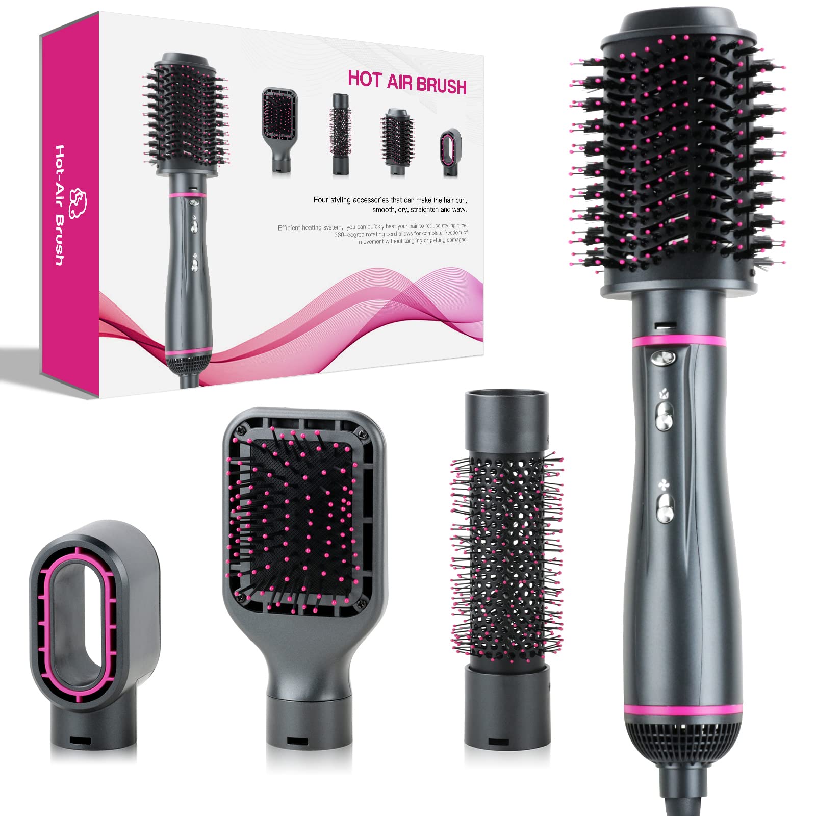 [4 in 1]WeChip Hair Dryer Brush, Hot Air Brush for Drying, volumizing, straightening, Curling[Ceramic Coating][Negative Ion] Hot Air Styling Brush Reduce frizz Anti-Static,Suitable for All Hair Types