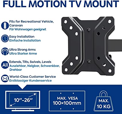 Mounting Dream Monitor / TV Wall Bracket Lockable for Camping, for Most 10-26 inch TVs with VESA 50x50, 75x75, 100x100 mm up to 10 kg, Caravan / Motorhome / RV TV Bracket MD2209-03