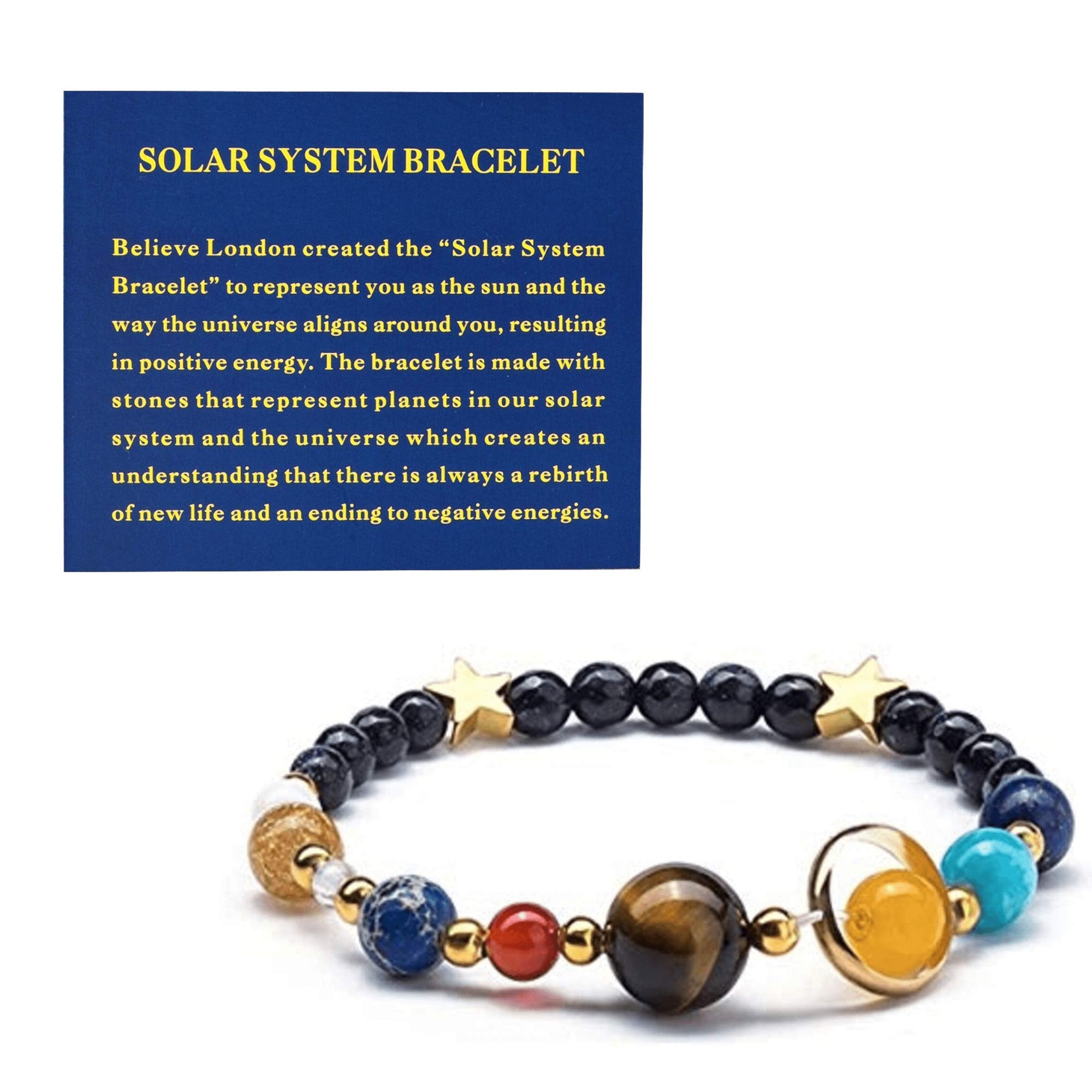 Believe London® Solar System Bracelet with Jewellery Bag & Meaning Card | Adjustable Bracelet to Fit Any Wrist | 9 Planets Galaxy Universe Guardian