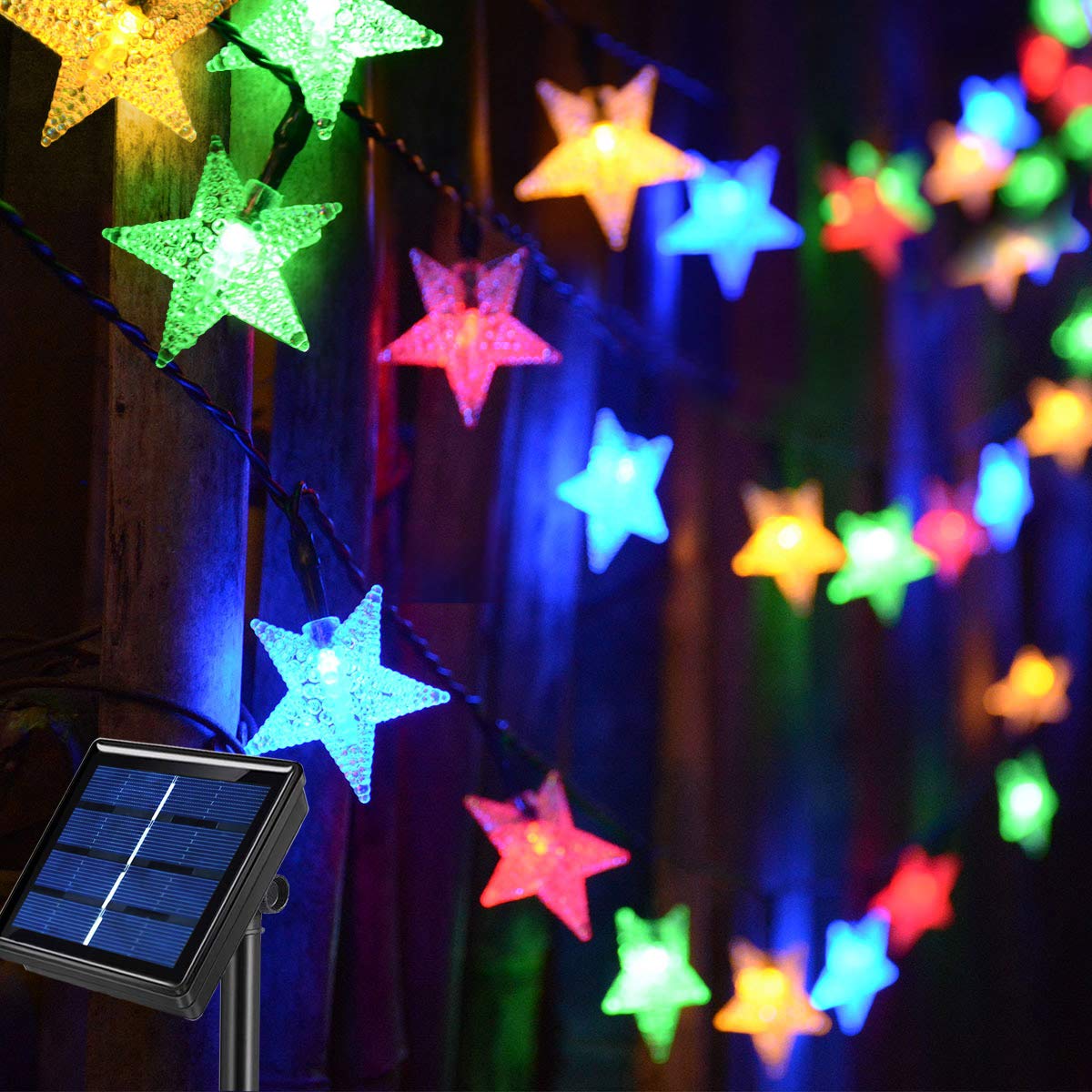Abkshine Solar String Lights Outdoor, 50ft 120LED Star Fairy Lights Solar Powered, Waterproof Twinkle Accent Lights for Patio Canopy,Gazebo,Porch,Pergola,Balcony,Garden,Xmas Trees Decor,Multicolored