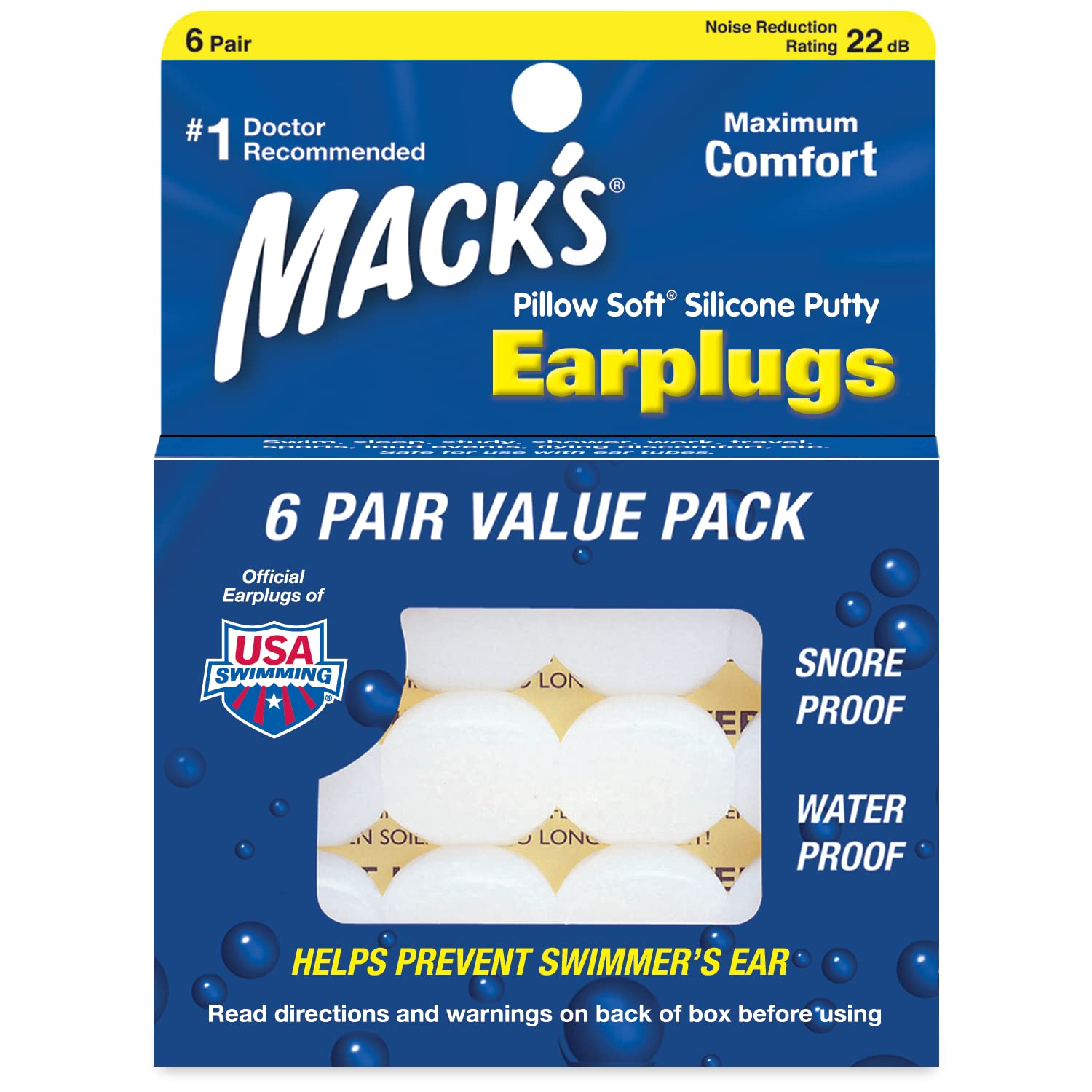 Mack's Pillow Soft Silicone Earplugs 6 Pairs