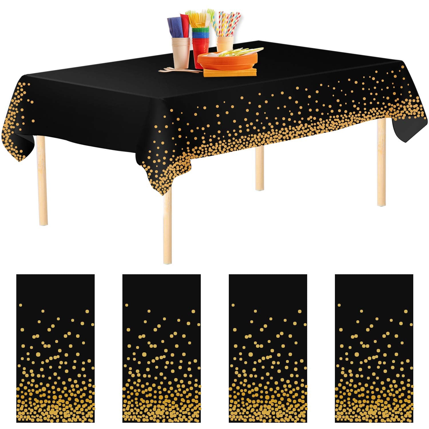 Aneco 4 Pack Black Dot Disposable Tablecloths Table Covers Black Dot Confetti Party Table Cloths Plastic Tablecloths for Indoor or Outdoor Parties Birthdays Weddings Christmas