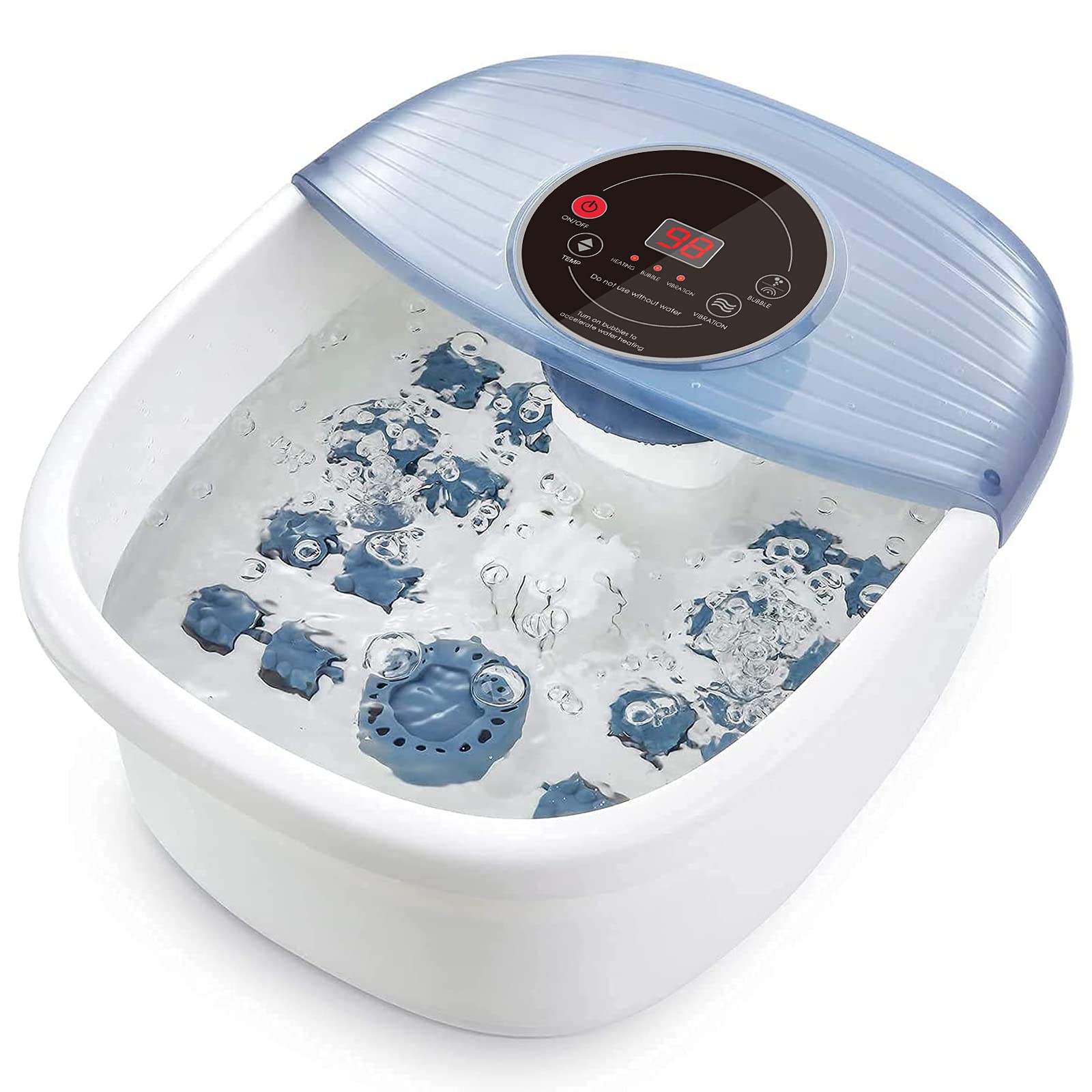 Foot Spa Bath Massager with Heat, Bubble and Vibration, Digital Temperature Control (95-118℉) and 16 Detachable Massage Rollers for Comfort Feet, Home Use