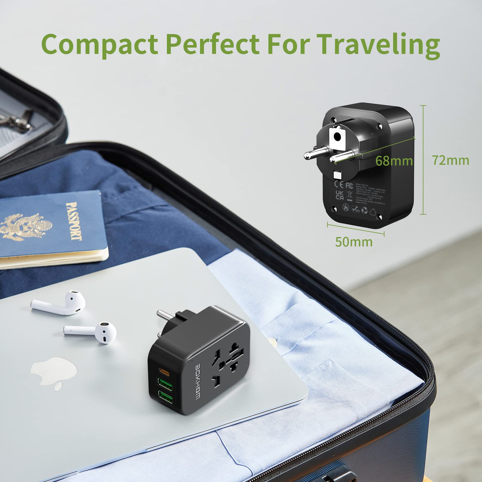 UK to Europe Travel Adapter with USB, Universal Travel Adapter (2 USB -A & 1 Type-C) Plug Adapter Worldwide Travel Adaptor to EU Germany France Spain Portugal Iceland Greece Poland and More(Type E/F)