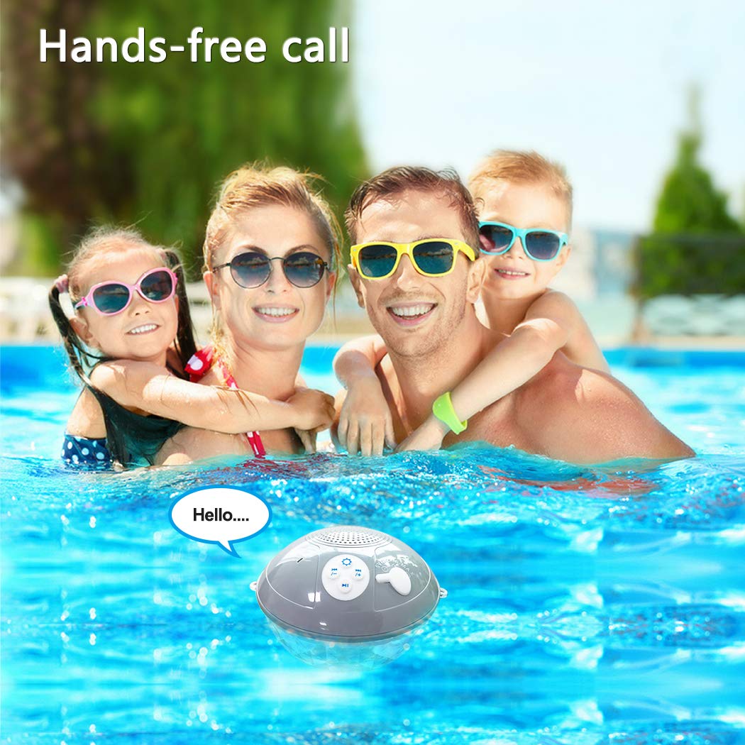 Uekars Bluetooth Pool Speaker, IPX7 Waterproof Floating Speakers with LED Colorful Light,Portable Wireless Speaker for Hot Tub, Spa, Outdoor, Pond, Beach, Party, Camp (Gray)