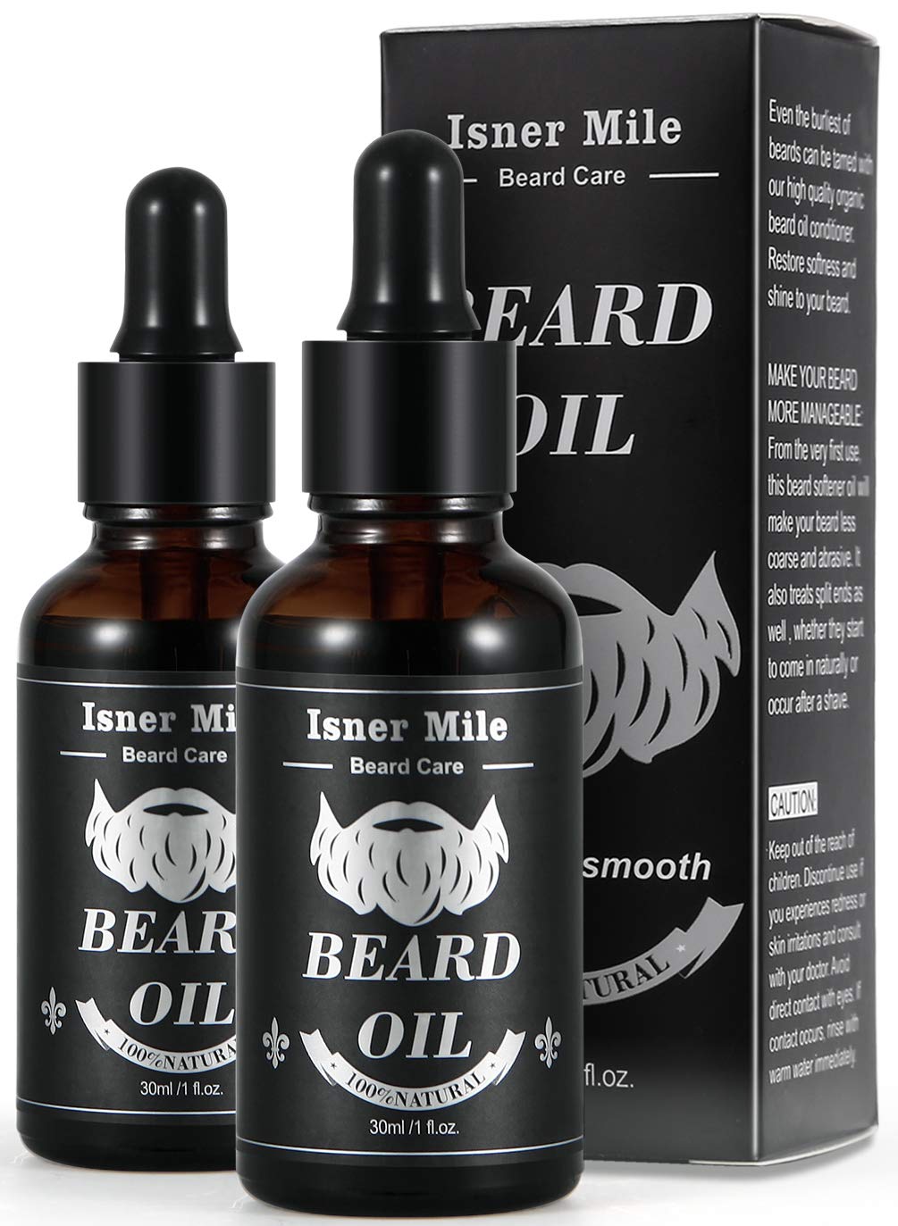 Isner Mile 2 Pack Beard Oil for Men with Castor Oil Serum Conditioner Light Magic Scent, 100% Pure Natural Premium Beard Growth Oil to Cure Beard Itch, Soften, Moisturizing & Strengthen Mustache 1