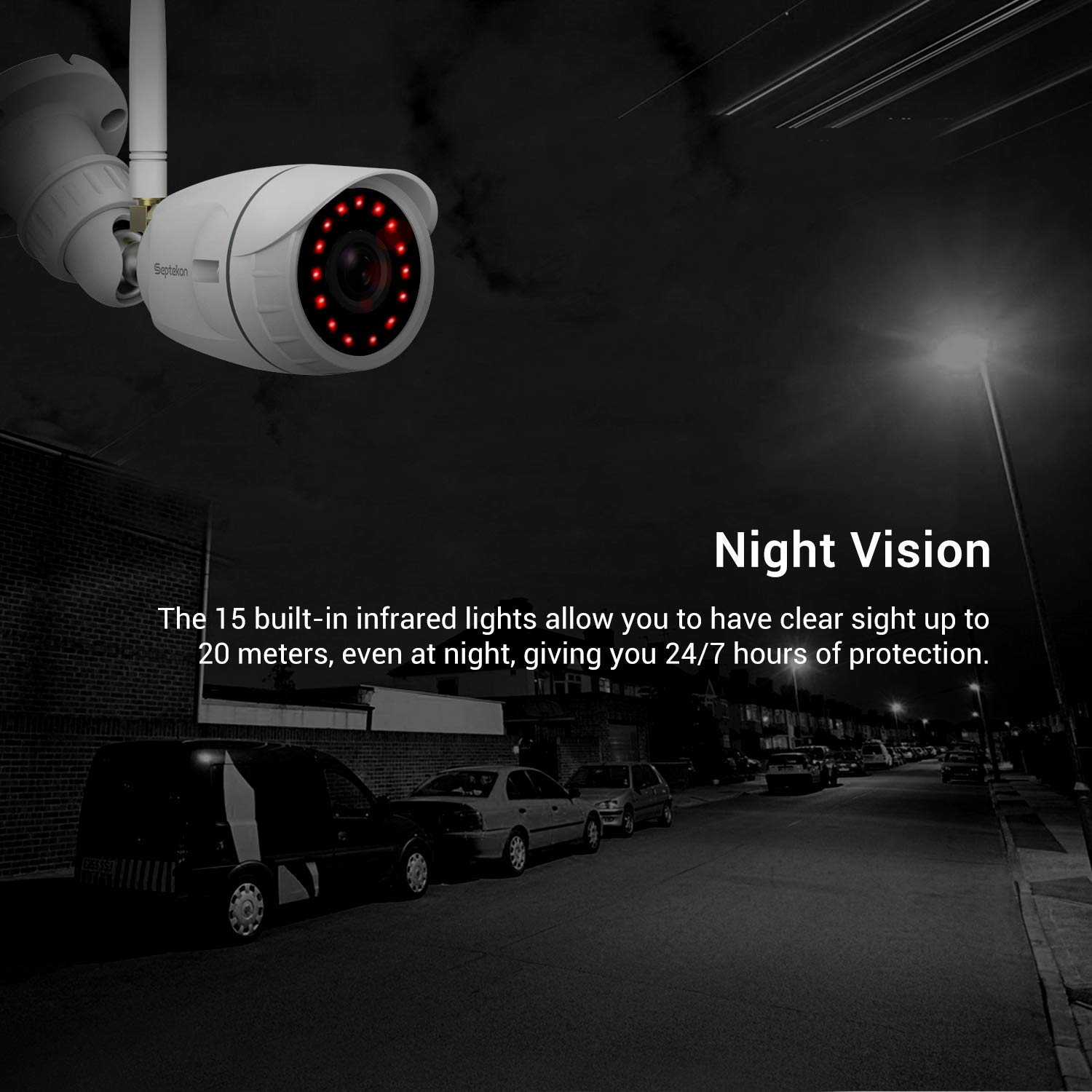 Outdoor Security Camera, Septekon 1080P Home Wireless WiFi Surveillance CCTV Camera with IP66 Waterproof, Night Vision, Motion Detection, Remote Access, Compatible with Alexa-S40