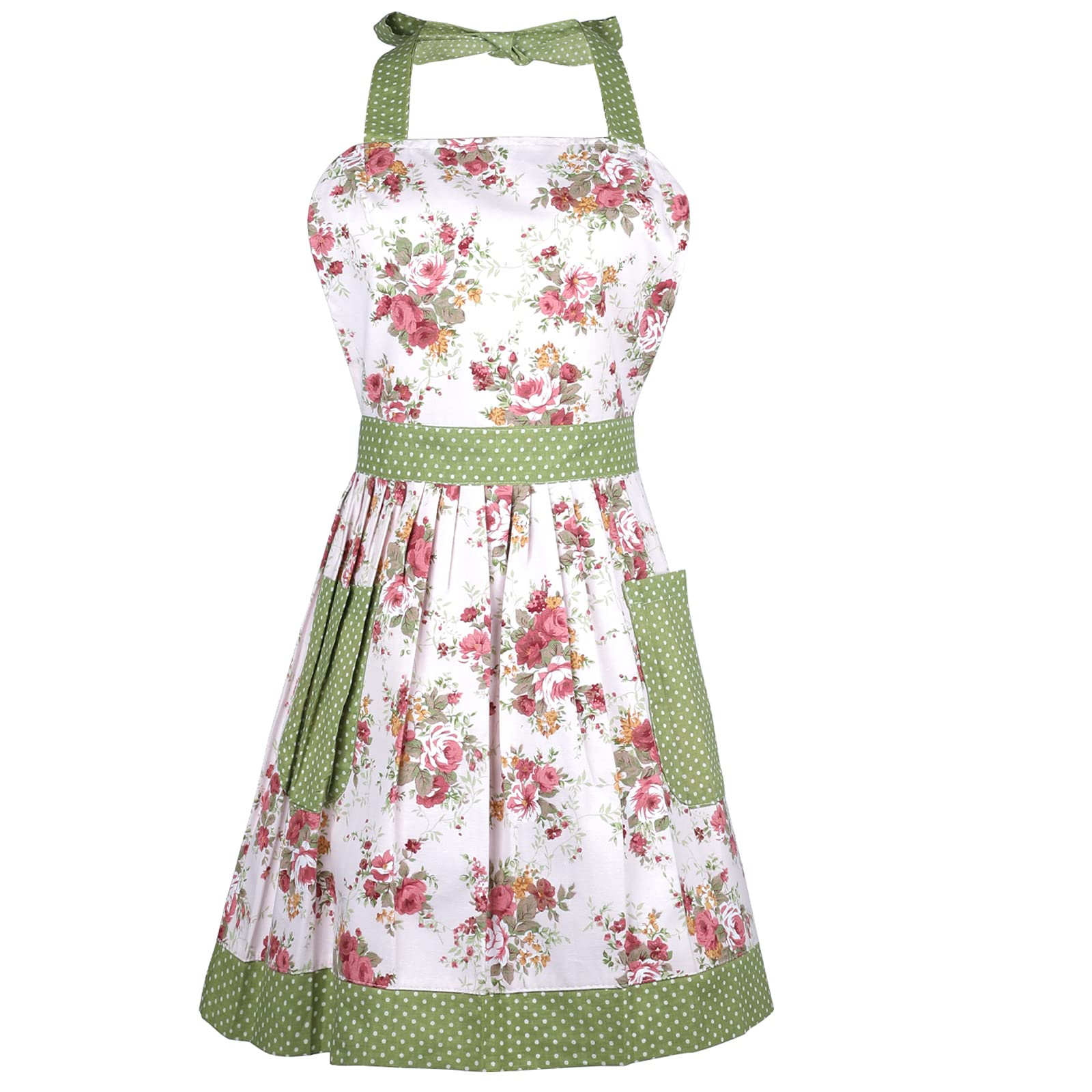 G2PLUS Lovely Women's Cooking Apron Cotton Baking Aprons Kitchen Pinafore with Pocket Great for Wife Girls