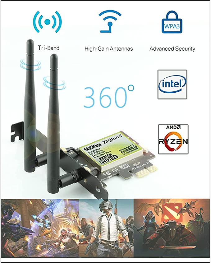 Ziyituod WiFi 6E AX210N Bluetooth5.2 PCIe WiFi Card | Up to 5400Mbps | Intel WiFi 6E AX210 | 6G/5G/2.4G Network Card With MU-MIMO,OFDMA,Ultra-Low Latency | For Windows 11/10