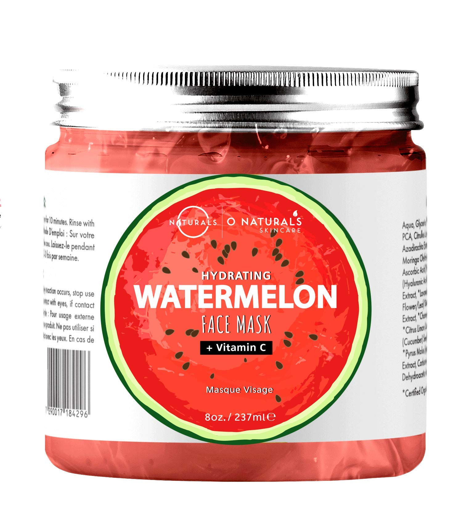 O Naturals Ultra Hydrating Watermelon Gel Face Mask Beauty Treatment - 100% Vegan, Vitamin C Face Mask Skincare - Beauty Face Masks For Women Crammed With Organic Ingredients + Hyaluronic Acid