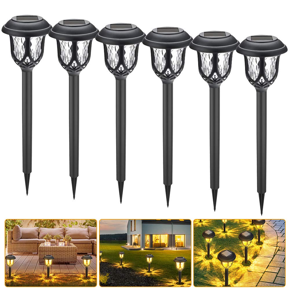 Solar Lights Outdoor, GEEDIAR 6 PCS Solar Powered Garden Light, IP44 Waterproof Solar Path Lights, Dusk to Dawn Auto On/Off Solar Torch Light, Solar Pathway Lights for Yard Driveway Lawn Pathway