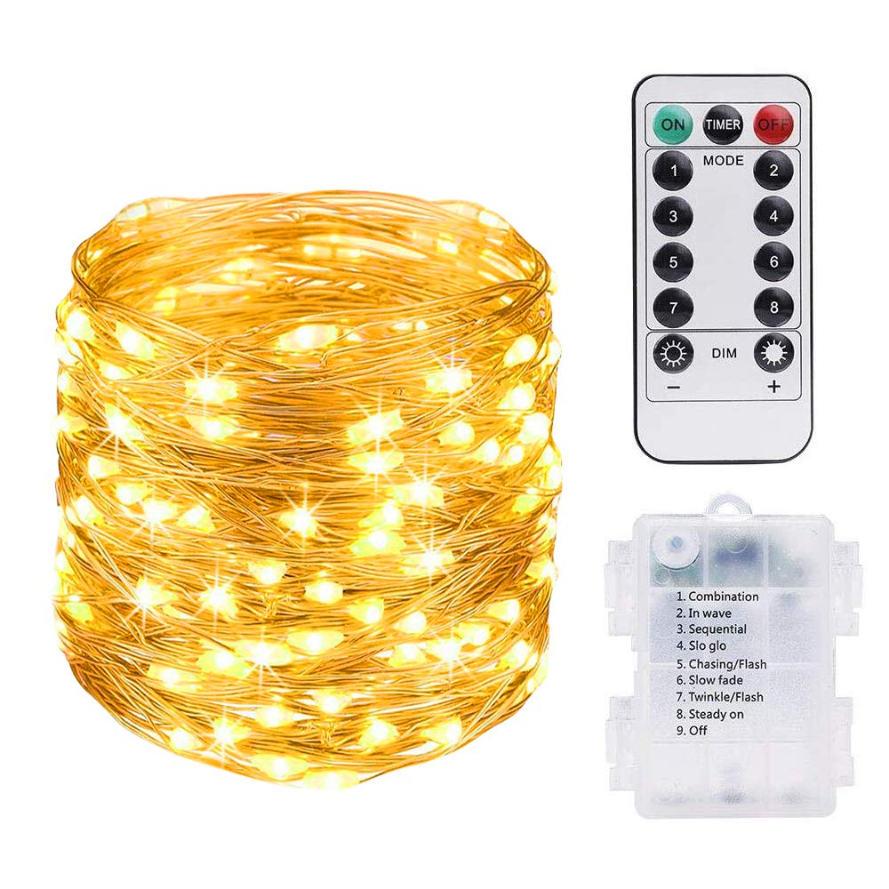 Vicloon LED Fairy Lights, Warm White String Light with Remote and Timer, 10 M 100 LED Cooper String Lights for Gardens, Homes, Wedding, Festival, Christmas Party, Battery-Powered(Battery Not included)