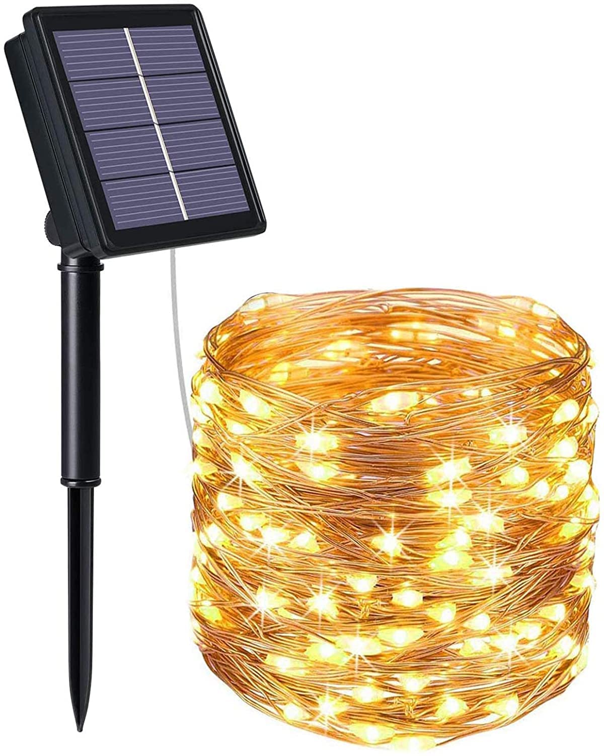 flintronic Solar String Lights Outdoor, Garden Lights (100 LED 8 Modes) 10M/33ft Auto on/Off Copper Wire Lighting, Waterproof Decorated Light for Christmas, Party, Home, Garden (Warm White)…