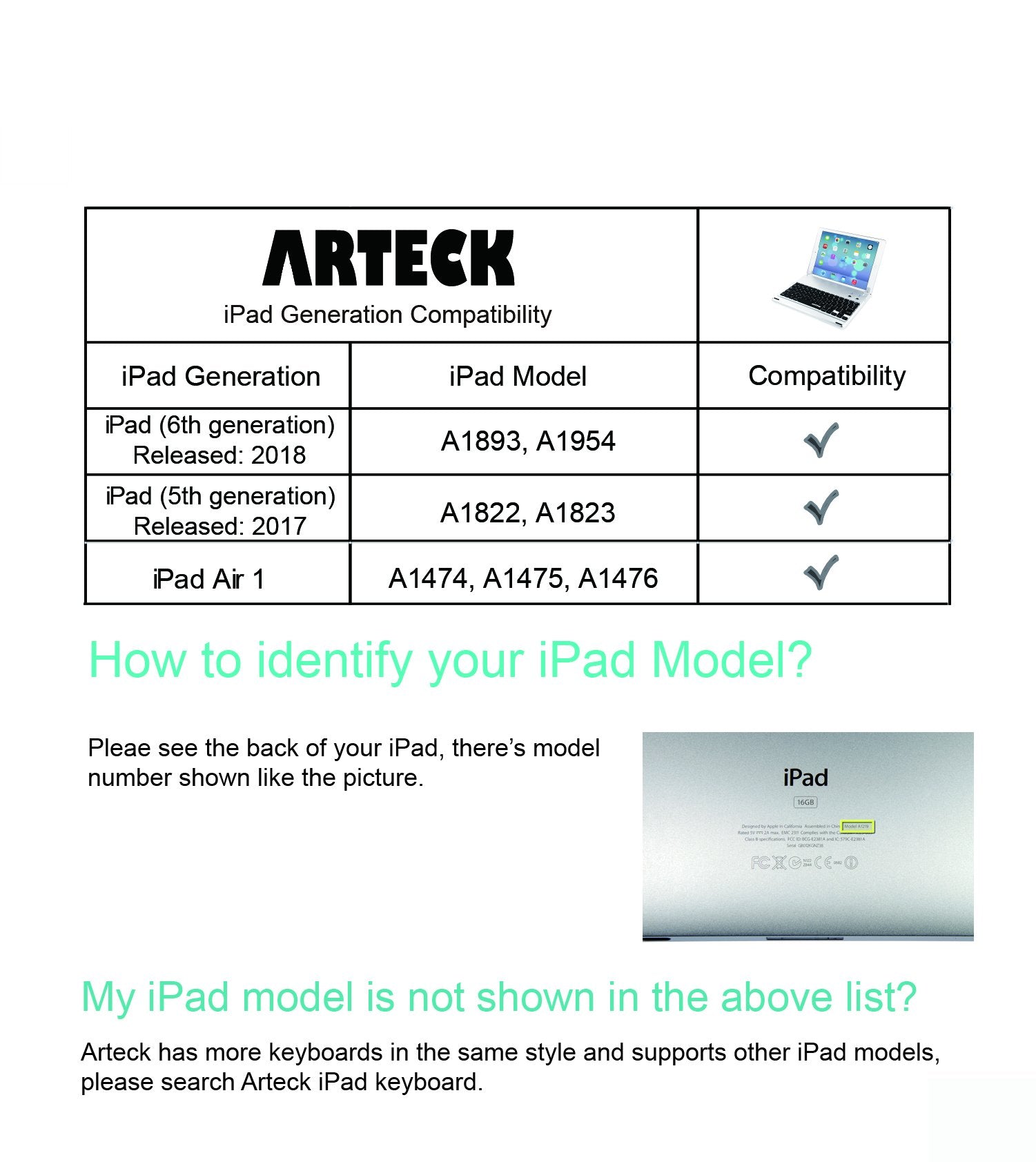 Arteck iPad 9.7-inch (iPad 6, 2018/iPad 5, 2017) Keyboard, Ultra-Thin Bluetooth Keyboard Folio Case with Stand Groove for Apple iPad 9.7 iPad 6, iPad 5 and iPad Air 1 with 130 Degree Swivel Rotating