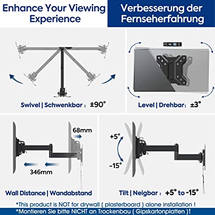 Mounting Dream Monitor / TV Wall Bracket Lockable for Camping, for Most 10-26 inch TVs with VESA 50x50, 75x75, 100x100 mm up to 10 kg, Caravan / Motorhome / RV TV Bracket MD2209-03