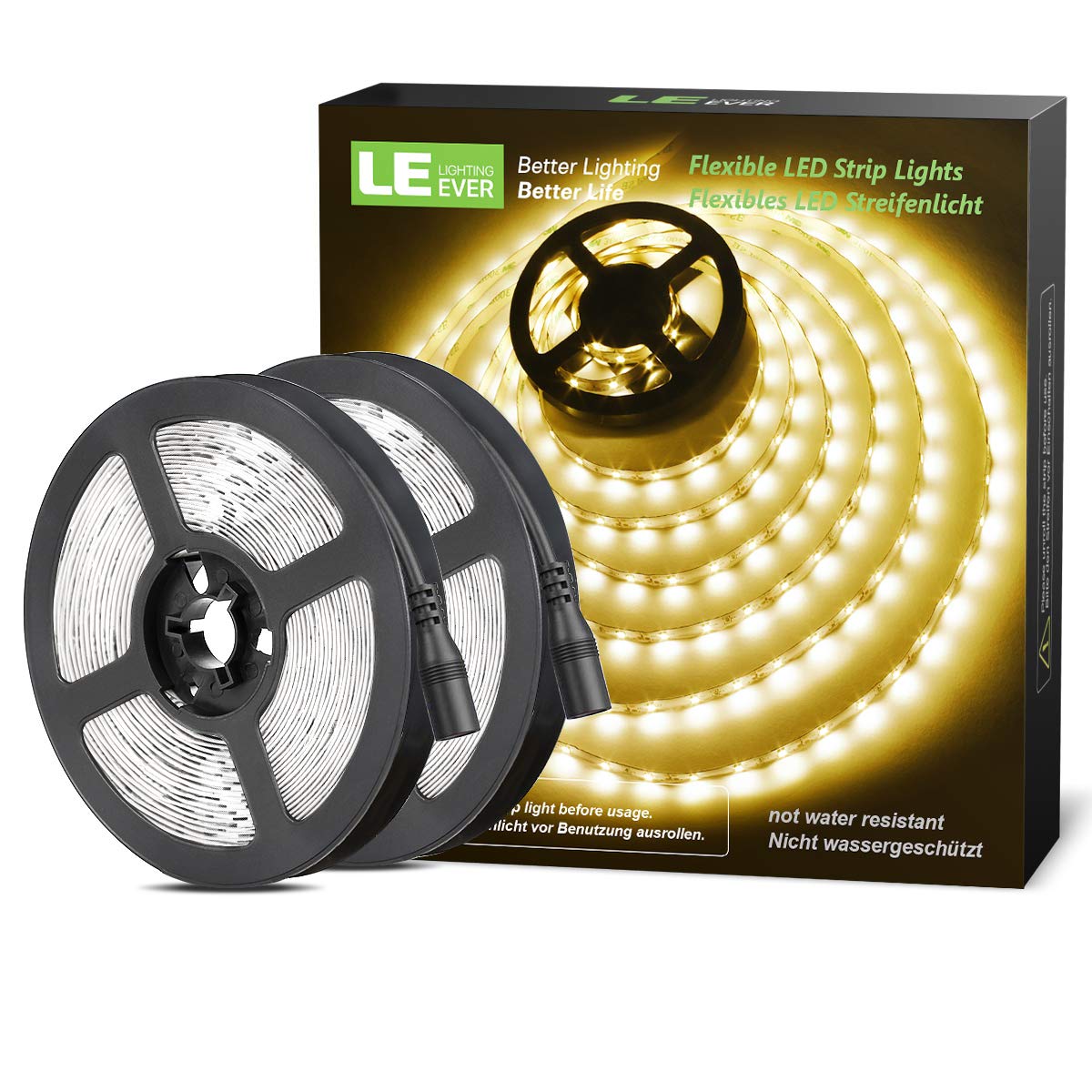Lepro Warm White LED Strip Lights 10M (2x5M), 2400lm Flexible Lightstrip for Kitchen Cabinet Mirror Door and More (12V Power Supply Required)