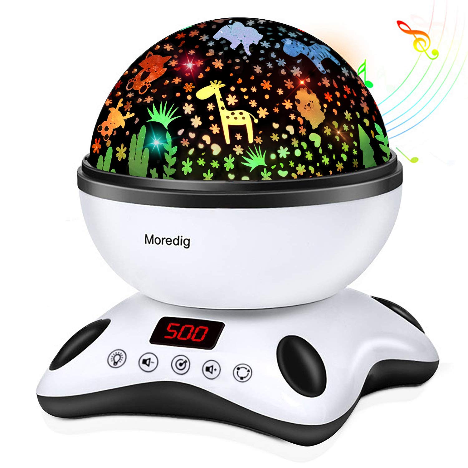 Moredig Night Light Projector, Night Light Kids with Remote and Timer, Built-in 12 Songs and 8 Colorful Light Modes for Baby Children's Bedroom - Black White