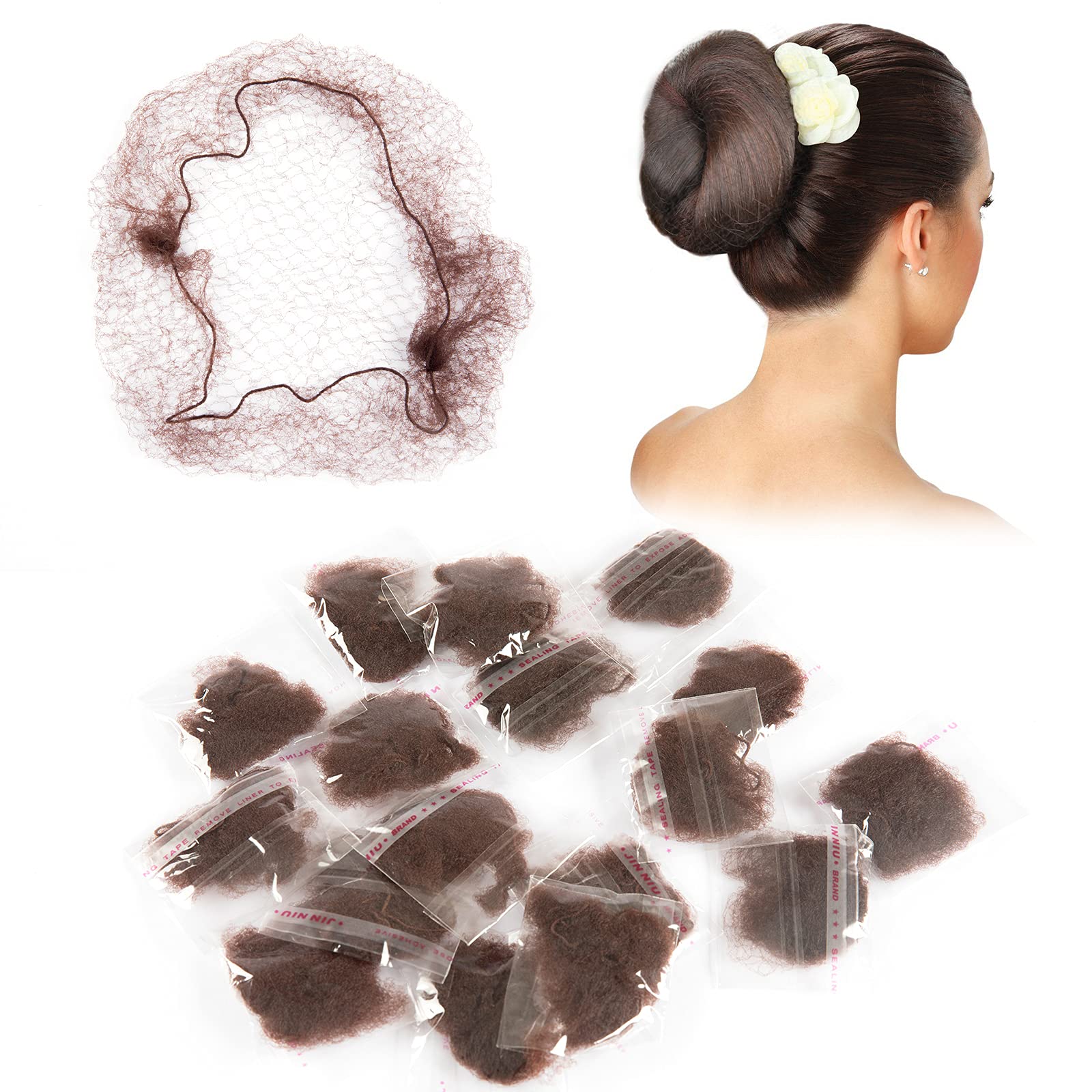 PROUSKY 20 Pcs Hair Nets, Hair Bun Holder Hairnets for Bun Hair Nets Invisible Elastic Edge Mesh Ballet Bun Net Holder for Women Girls Dance Nurse Wig Fixing Hair (Coffee)