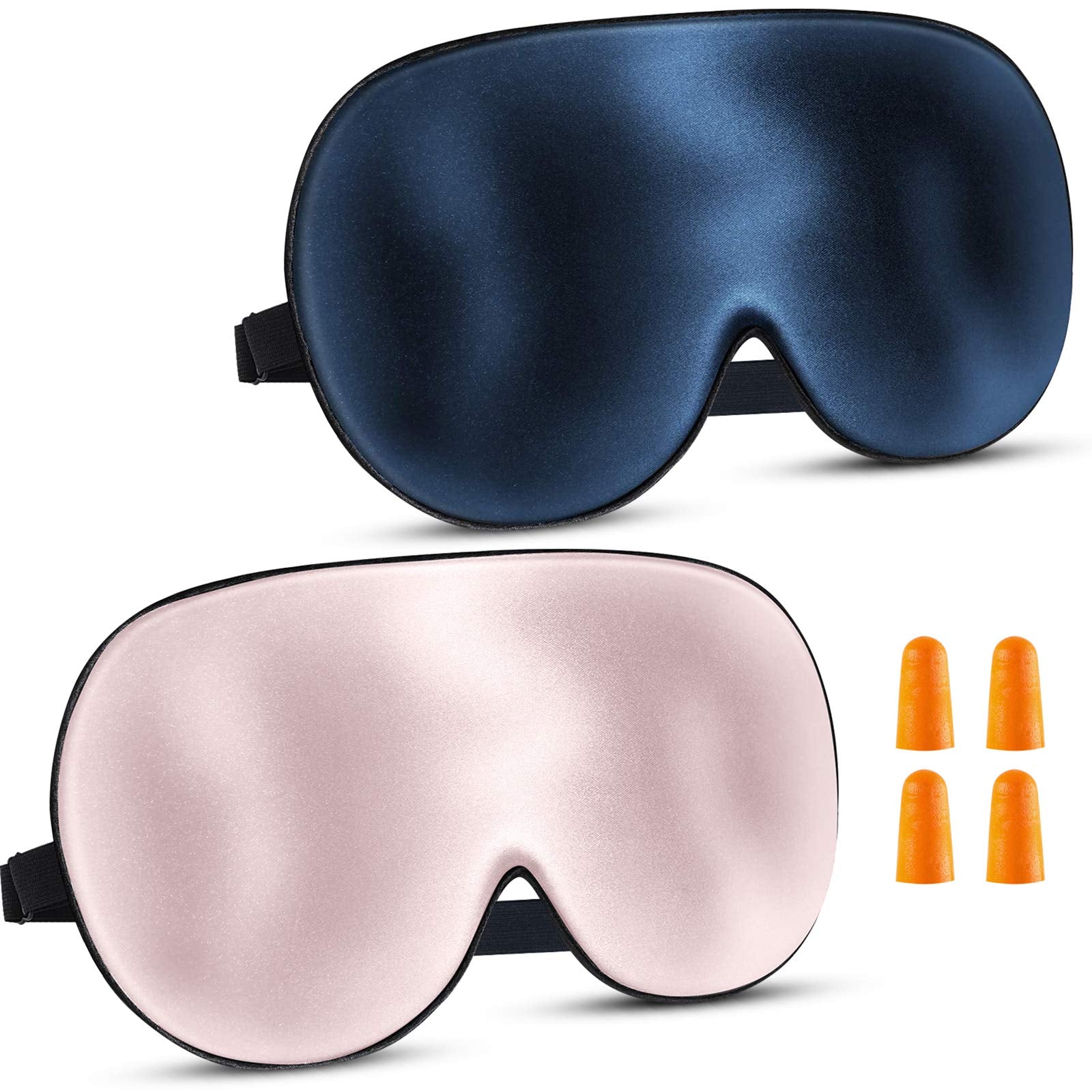 Eye Mask for Sleeping - Sleep Mask Ultra Soft and Smooth Sleeping Mask with Adjustable Strap and Ear Plug Eye Shade Cover Sleep Eye Mask Men Women (2 Packs)