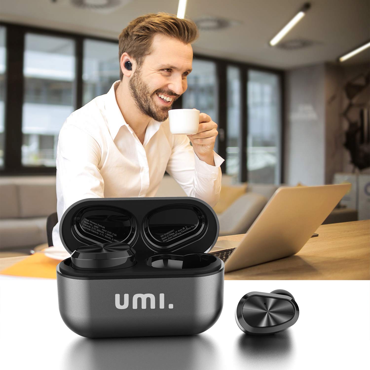 Amazon Brand - Umi earbuds W5s True Wireless Earbuds Bluetooth 5.2 In-Ear Headphones IPX7 for iPhone, Samsung, Huawei with Patented Intelligent Metal Charging Case(Grey)