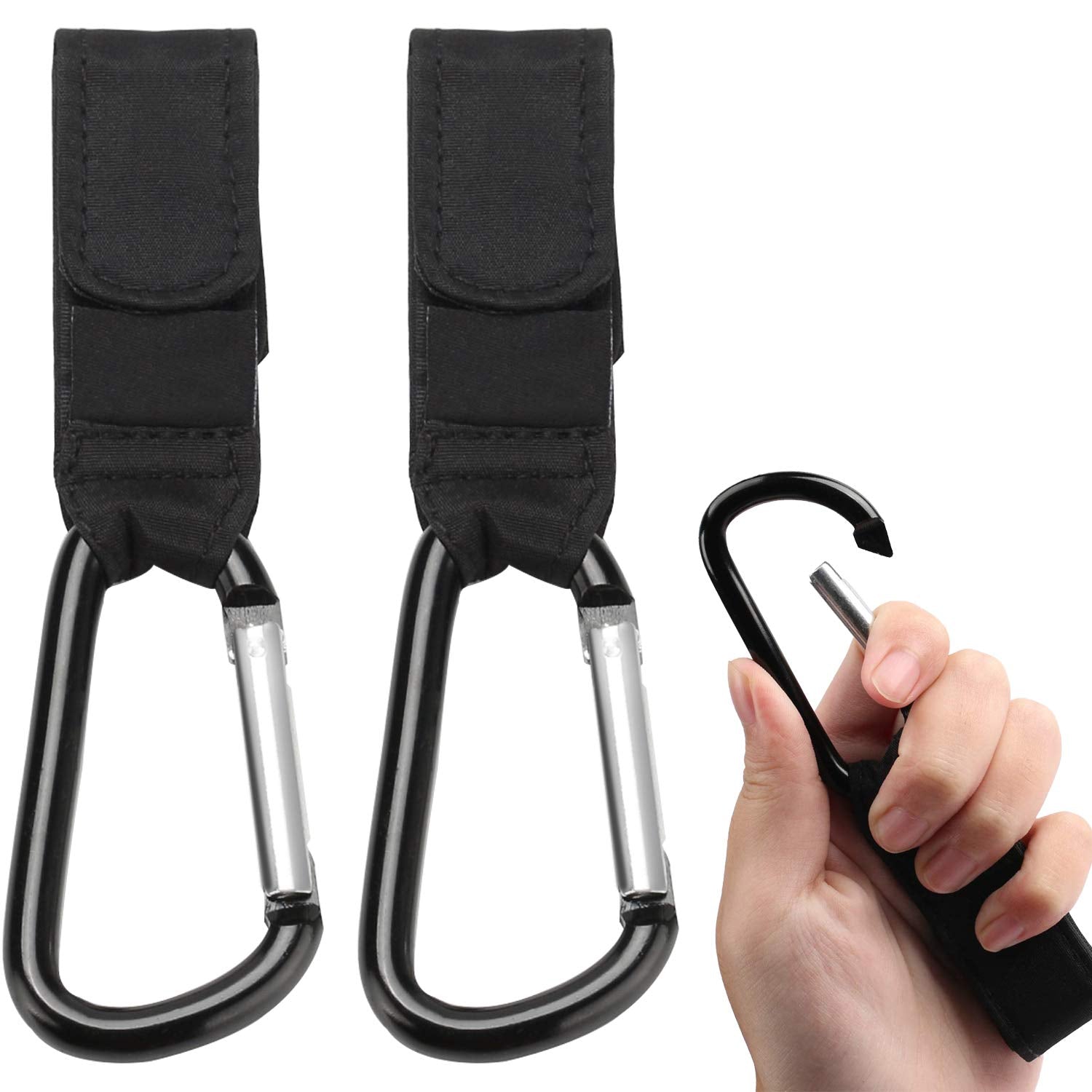 Baby Bag Clips Buggies Clips - Hook Your Shopping & Bags Safely on Your Pushchair or Stroller Clips. Pushchairs Clip Black, 2 Pack