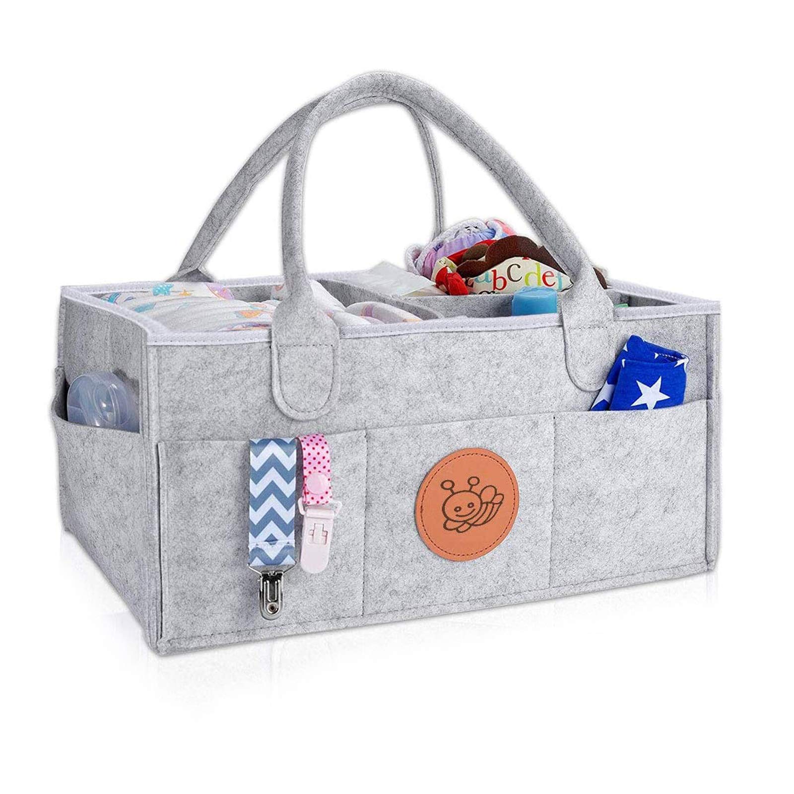 Newthinking Baby Nappy Caddy Organiser, Portable Baby Diaper Caddy Organizer with Changeable Compartments, Felt Nappy Change Caddy for Girls and Boys, Newborn Essentials, Grey
