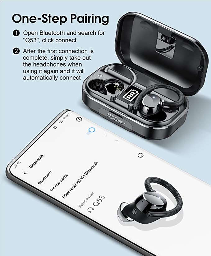 2022 Upgrade Wireless Earbuds,VOESUD Bluetooth 5.2 Headphones with Mic,Wireless Headphones Running with IP7 Waterproof Ear Hooks,Touch Control for Sport/Work