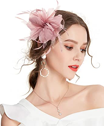 Z&X Sinamay Fascinator with Headband Clip Mesh Flower Feather Cocktail Pillbox Hat