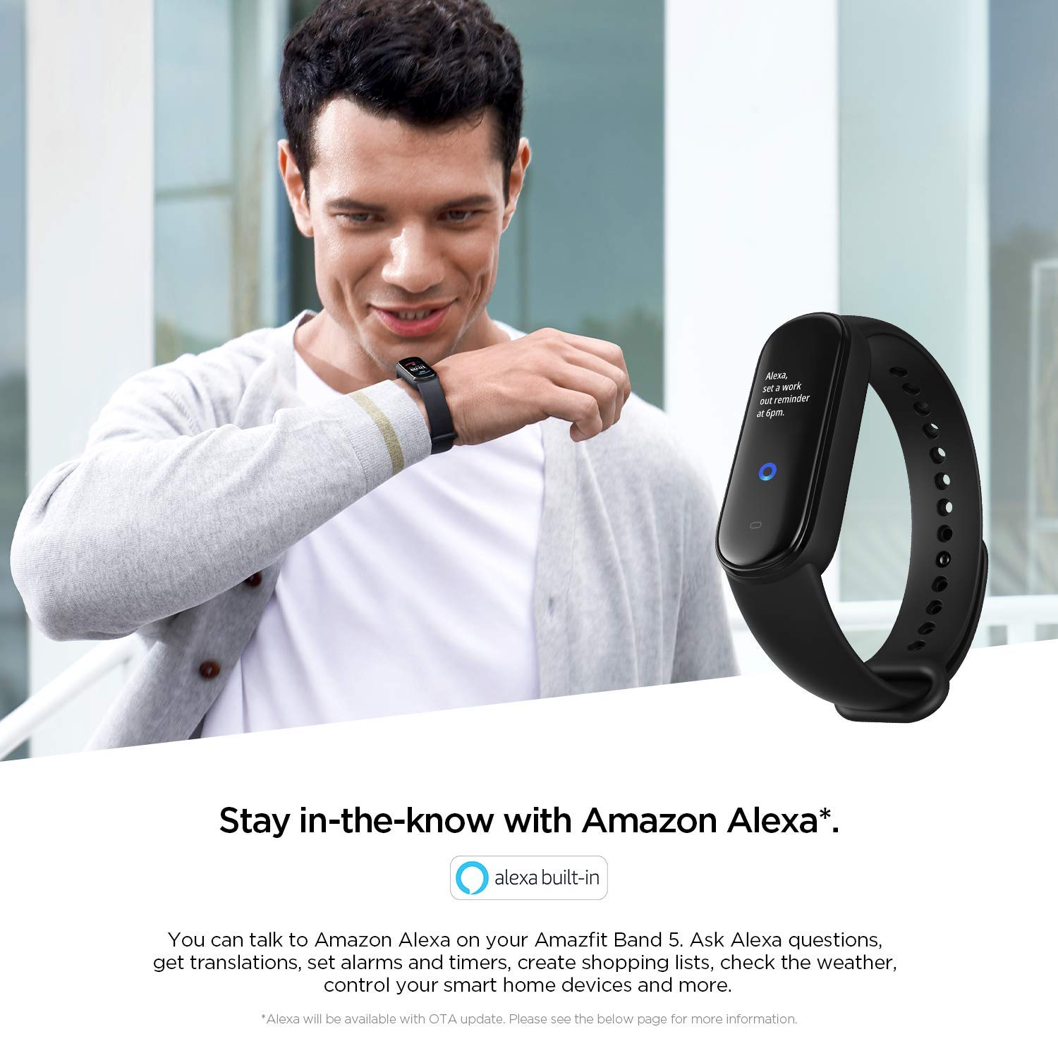Amazfit Band 5 Smart Band Fitness Tracker with Alexa Built-in, 15-Day Battery Life, Blood Oxygen, Heart Rate, Sleep and Stress Monitor, 5 ATM Waterproof, 11 Sports Modes, Black