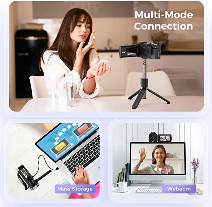 Video Camera Camcorder, Full HD 1080P Digital YouTube Vlogging Camera Recorder,Video Camera 30FPS 3.0 Inch LCD 270 Rotatable Degrees IPS Screen with Remote Control 2 Batteries