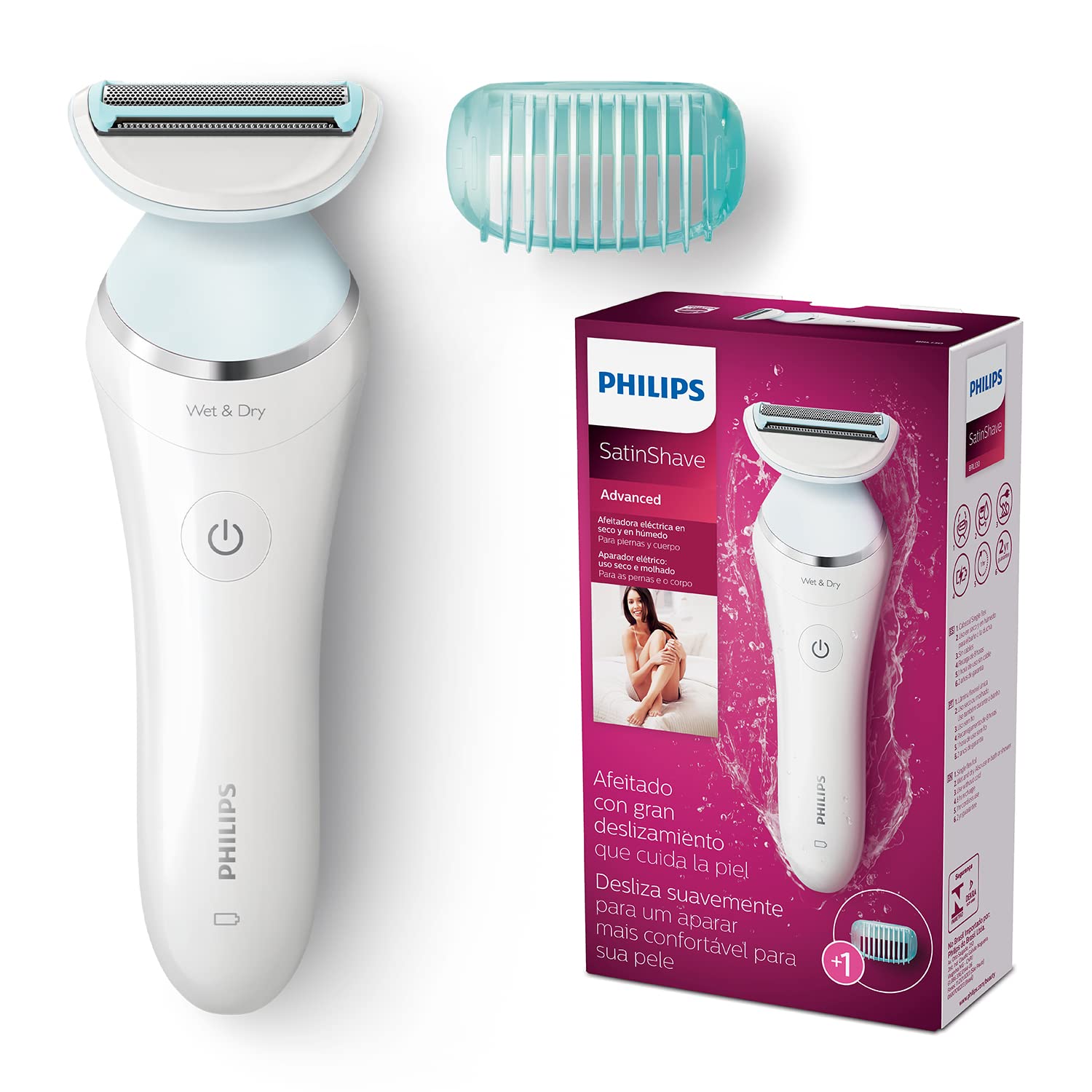 Philips SatinShave Advanced Wet and Dry Rechargeable Lady Shaver, Cordless Electric Razor with Bikini Attachment, BRL130/00