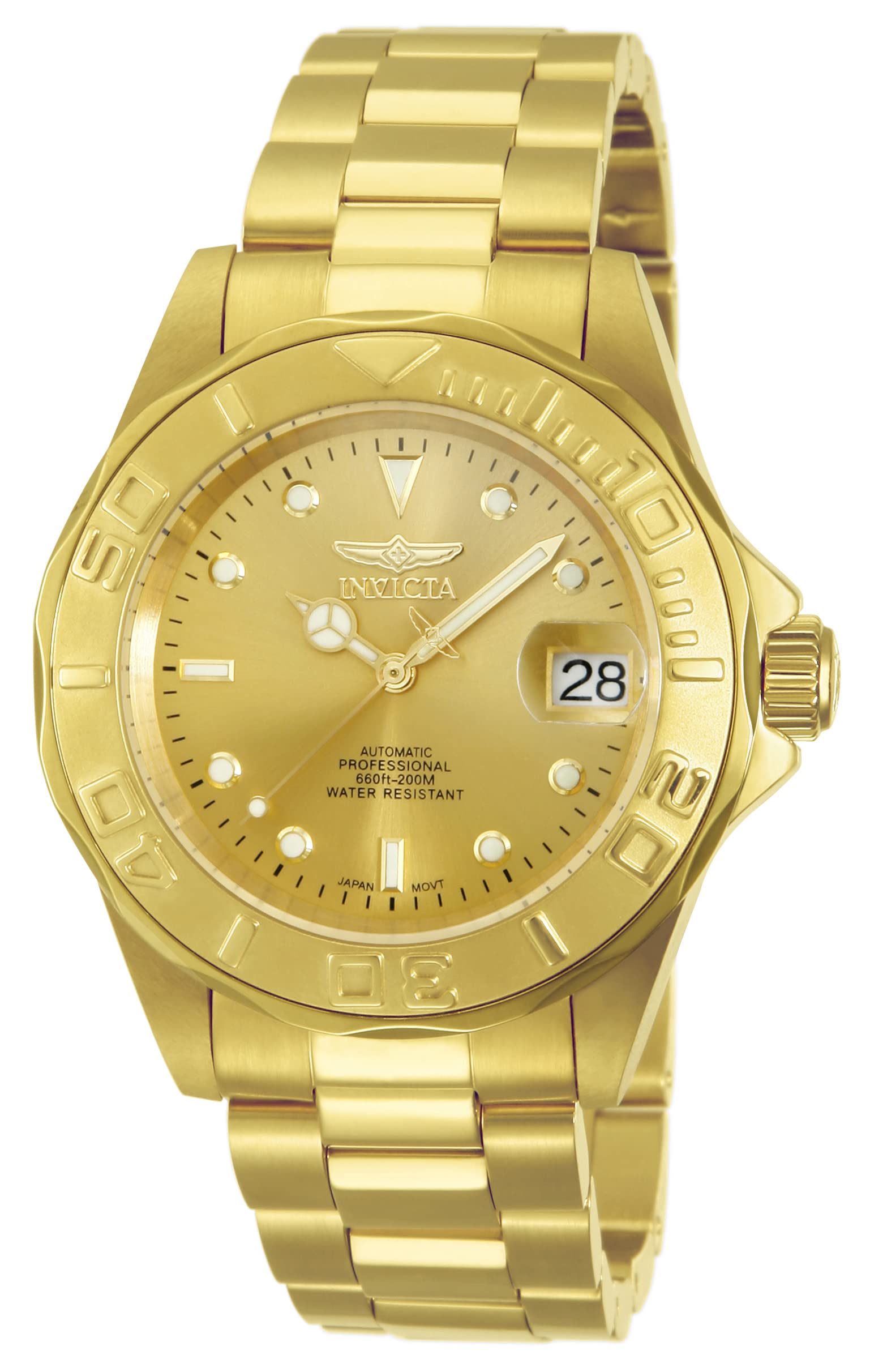 Invicta Men's Automatic Watch with Gold Dial Analogue Display and Gold Stainless Steel Bracelet 13929