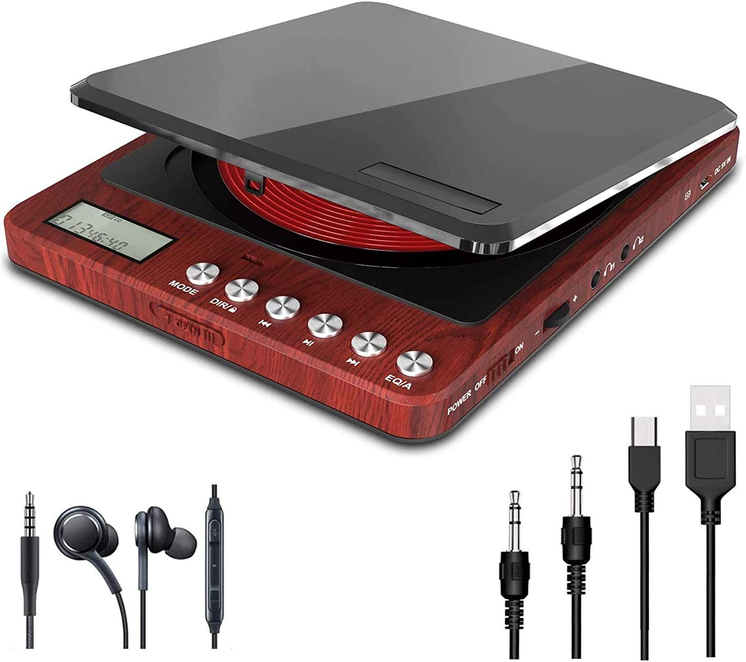 Retro Portable CD Player with Speaker, Built-in 2500mAh Lithium Battery, Personal Rechargeable MP3 CD Player with 3.5mm AUX Cable for Home Travel or Car,Anti-Skip/Shockproof Function - Red