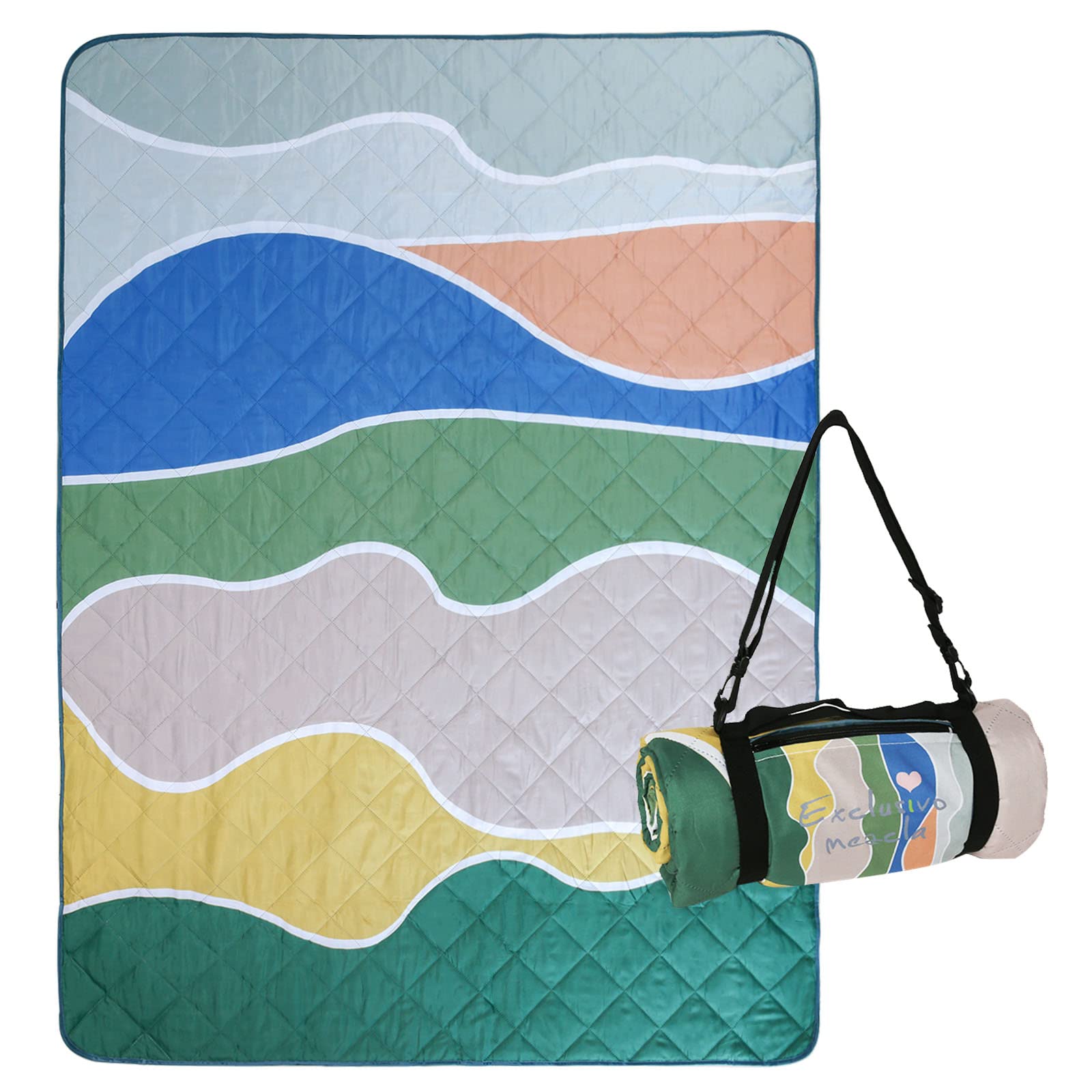 Exclusivo Mezcla Portable Waterproof Picnic Blankets 3 Layers 150X200cm Large Sandproof Beach Blankets, Foldable Outdoor Blanket for Camping on Grass Picnic Mat with 4 Windproof Stakes.