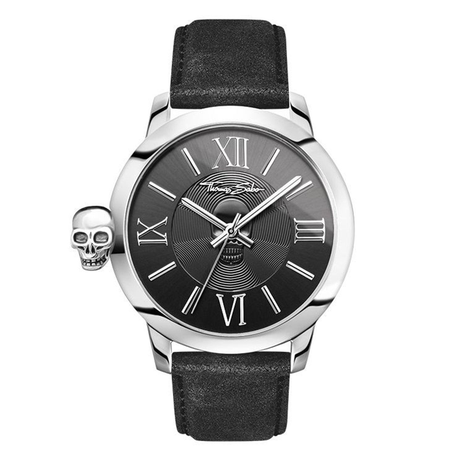 Thomas Sabo Men Watch Rebel With Karma Skull Analogue Quartz Edelstahl Leder WA0296-218-203-46 MM