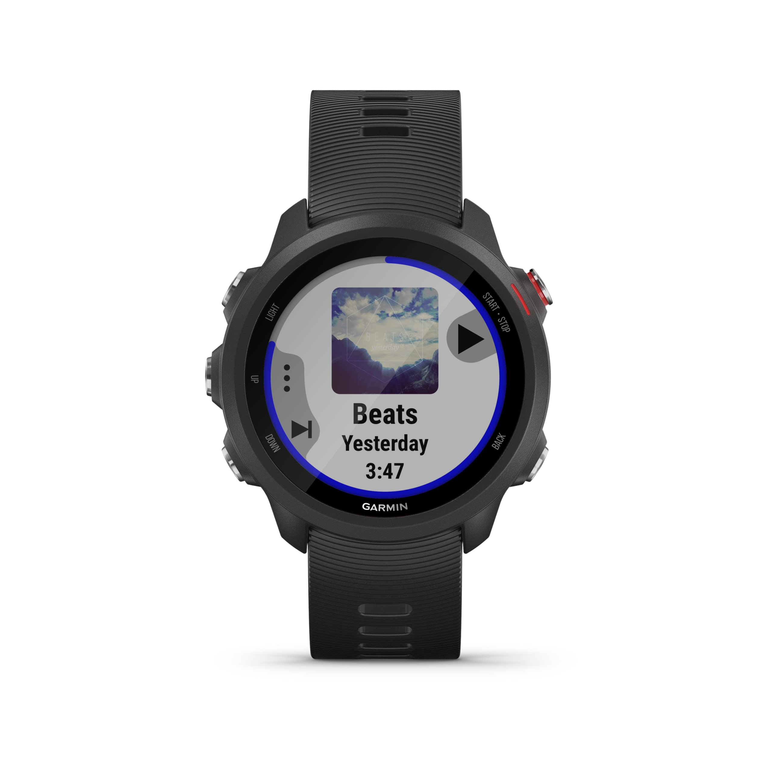 Garmin Forerunner 245 GPS Running Watch, with music and advanced training features, Black with Black Band