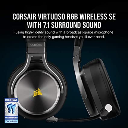 Corsair Virtuoso RGB Wireless SE High-Fidelity Gaming Headset (7.1 Surround Sound, Broadcast-Grade Omni-Directional Microphone with PC, PS4, Switch and Mobile Compatibility) Gunmetal